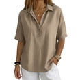 thumbnail image 1 of Womens Tops Summer V Neck Mid Sleeve Button Pullover Tee Spring Tops for Women, 1 of 5