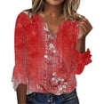 thumbnail image 1 of Womens Tops Summer Vintage Floral Seven Split Ruffle Sleeve V Neck Top Plus Size Fashion Shirt Polyester Spandex Blend Soft Stretchy S Sweaters For Women, 1 of 4