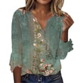 thumbnail image 1 of Womens Tops Summer Vintage Floral Seven Split Ruffle Sleeve V Neck Top Plus Size Fashion Shirt Polyester Spandex Blend Soft Stretchy Xl Sweaters For Women, 1 of 5