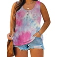 thumbnail image 1 of Womens Tops Summer Women Sleeveless Floral Printed Button Plus Size Tank Tops Loose Crew Neck Vest T Shirts Tunics Tee Plus Size Tops for Women, 1 of 6