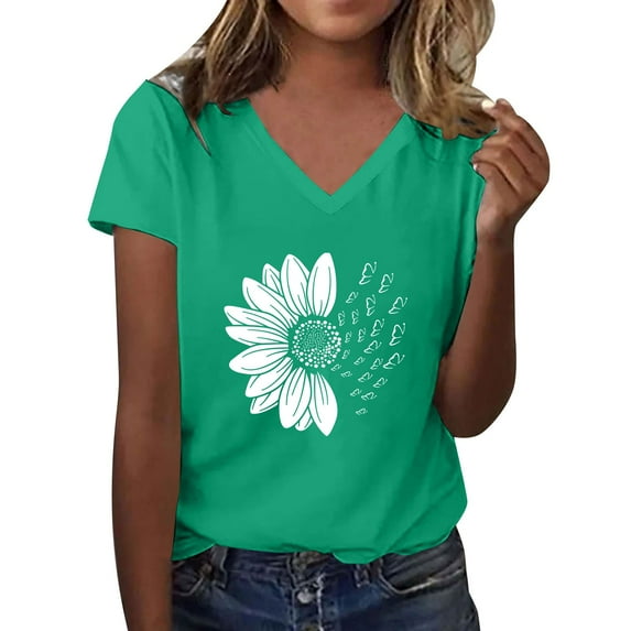 Womens Tops Sunshade Summer T Shirt Plus Size Loose Short Sleeve Graphic Casual V Neck T Shirt Soft Fabric Polyester & Spandex 1Pc Short Sleeve 2Xl Shirts for Women