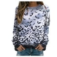 thumbnail image 1 of Womens Tops Sweat O Neck Printing Cute Bat Long Sleeve Plus Size Womens Clothing,Grey,2XL, 1 of 6