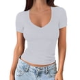 thumbnail image 1 of Womens Tops T Shirt Women's V Neck Short Sleeve Tops T Shirt Elegant Basic Ribbed Tee Shirts Slim Fit Plain Tops on Sale, 1 of 6