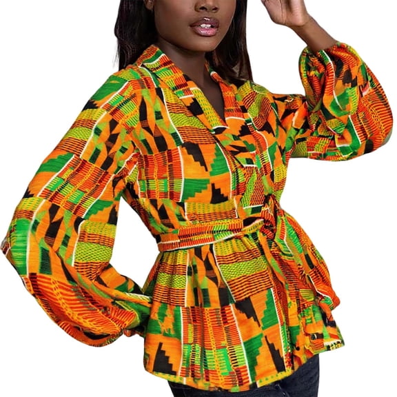 Womens Tops T Shirts African Traditional Batik Print Long Sleeve Dashiki Casual Women Tees Blouses Yellow XL