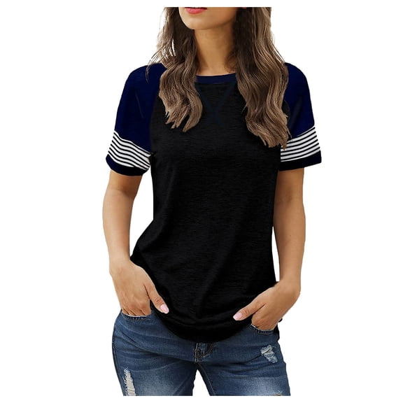 Womens Tops T Shirts Casual Short Sleeve Round Neck Loose Women Tees Blouses Black L
