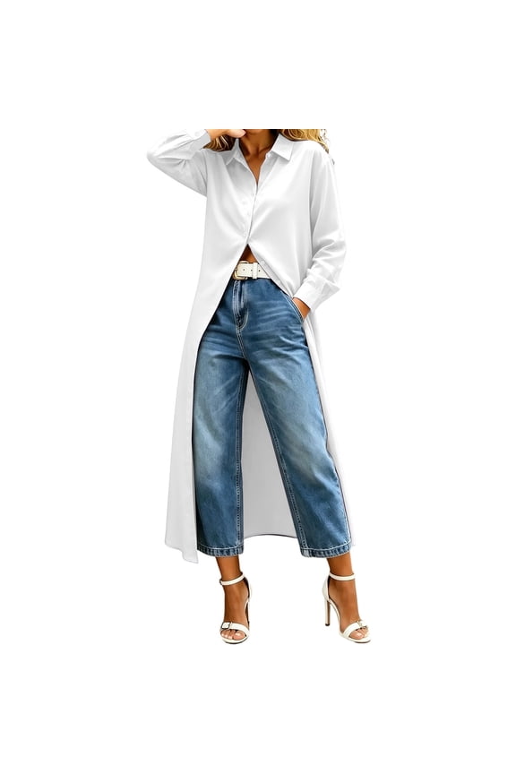 Womens Tops T-Shirts Fashion Solid Color The Long Sleeved Long Tail Boho Shirts