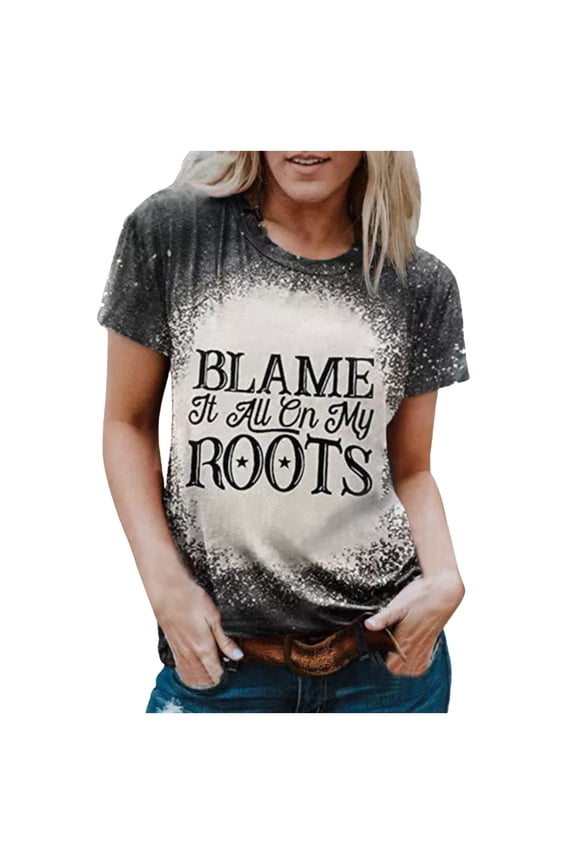 Womens Tops T-Shirts Ladies Crewneck Short Sleeved Funny Monogram Print Funny Design Going Out Shirts