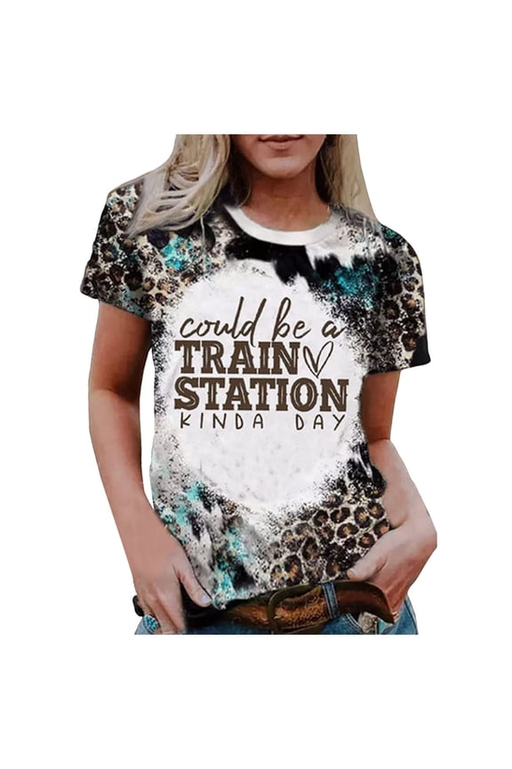 Womens Tops T-Shirts Ladies Crewneck Short Sleeved Funny Monogram Print Funny Design Tees