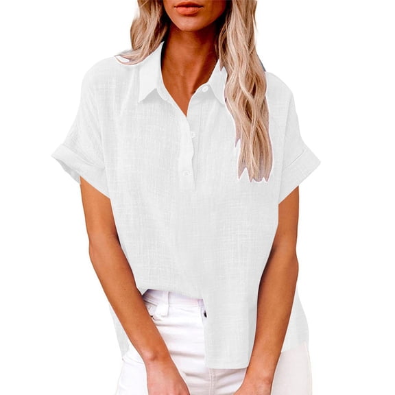 Womens Tops T Shirts Ladies Solid Color Linen Short Sleeve Casual Loose Lightweight Summer Women Tees Blouses White L