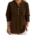 thumbnail image 1 of Womens Tops T Shirts Long Sleeve Corduroy Oversized Casual Button Up Tunic Sweat Loose Side Split Pullover Women Tees Blouses Brown XL, 1 of 5