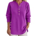 thumbnail image 1 of Womens Tops T Shirts Long Sleeve Corduroy Oversized Casual Button Up Tunic Sweat Loose Side Split Pullover Women Tees Blouses Purple M, 1 of 5
