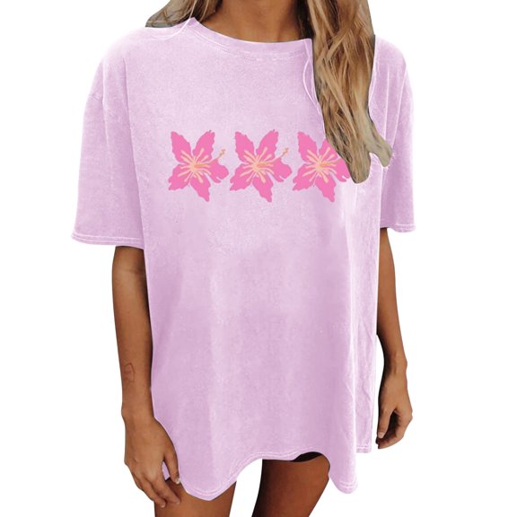 Womens Tops T-Shirts Oversized Short Sleeve Loose Fit Crew Neck Drop Shoulder Going Out Shirts