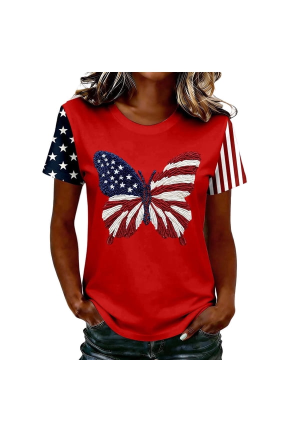 Womens Tops T-Shirts Printed Crew Neck Short Sleeve Pullover Tees