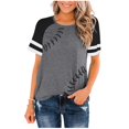 thumbnail image 1 of Womens Tops T-Shirts Raglan Baseball Round Neck Slim Patch Print Blouse Casual Trendy Shirts, 1 of 3