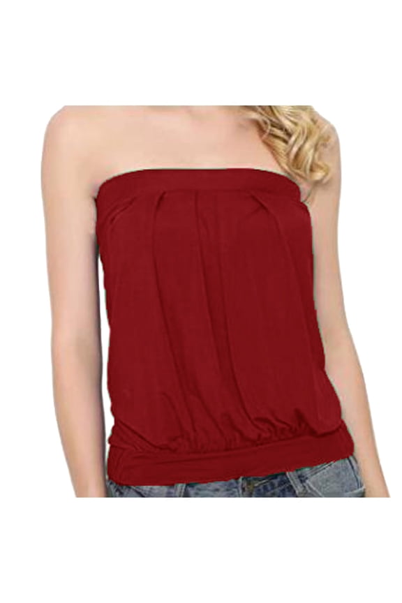 Womens Tops T Shirts Solid Color Tube Summer Strapless Tank Casual Loose Sleeveless Tunic Plain Tees Blouses M