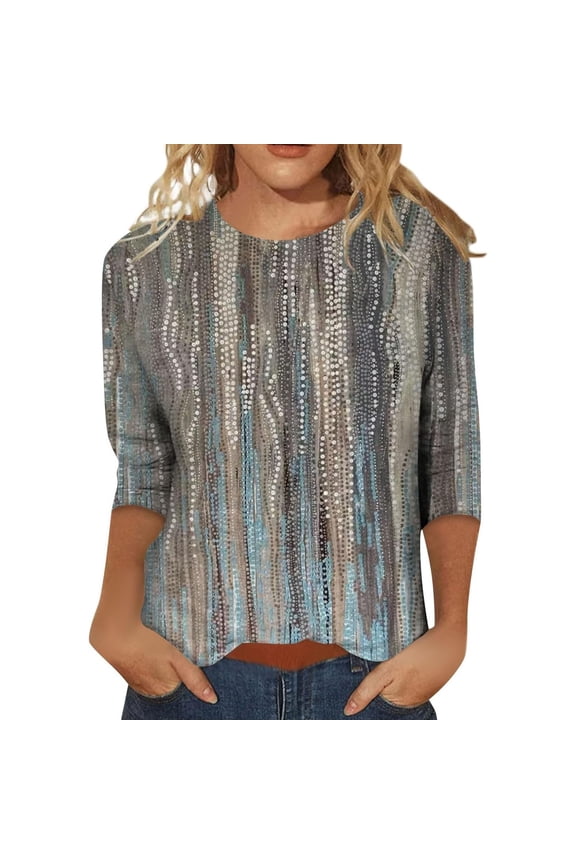 Womens Tops T-Shirts Three Quarter Sleeve Daily Wear Blouse Ladies Tees