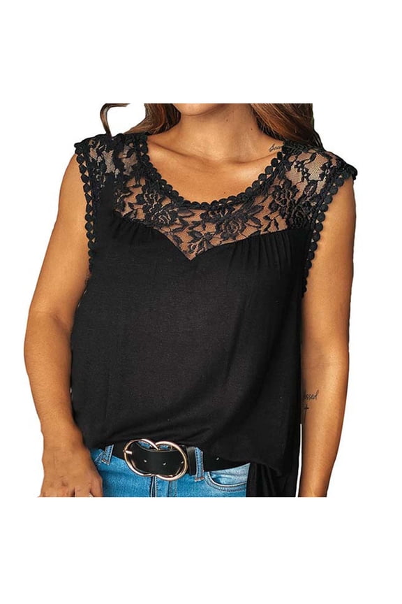 Womens Tops & T-Shirts,Women O-Neck Solid Color Splicing Sleeveless Vest Tank Tops T-Shirt