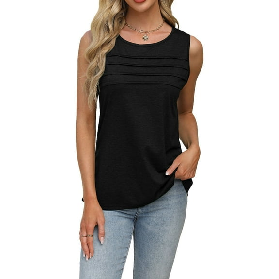 Womens Tops Tank Top for Women Summer Outfits Sleeveless Blouses Casual Loose Fit Shirts Neck Pleated Front Shirts for Women