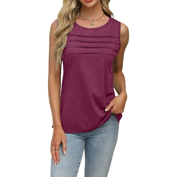 Womens Tops Tank Top for Women Summer Outfits Sleeveless Blouses Casual Loose Fit Shirts Neck Pleated Front Shirts for Women
