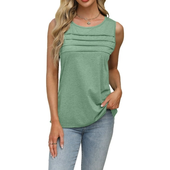 Womens Tops Tank Top for Women Summer Outfits Sleeveless Blouses Casual Loose Fit Shirts Neck Pleated Front Shirts for Women
