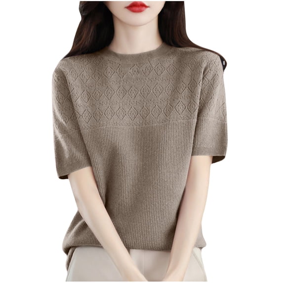 Womens Tops Tbopshirt Summer Tops for Women,Plus Size T Shirts,Woman Round Neck Solid Color Capless Fashion Fallow Commuting Jacket,Short Sleeve Blouses