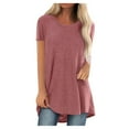thumbnail image 1 of Womens Tops Tbopshirt Summer Tops for Women,Plus Size T Shirts,Women Fashion Round Neck Short Sleeved Long T-shirt Blouse,Short Sleeve Blouses, 1 of 5