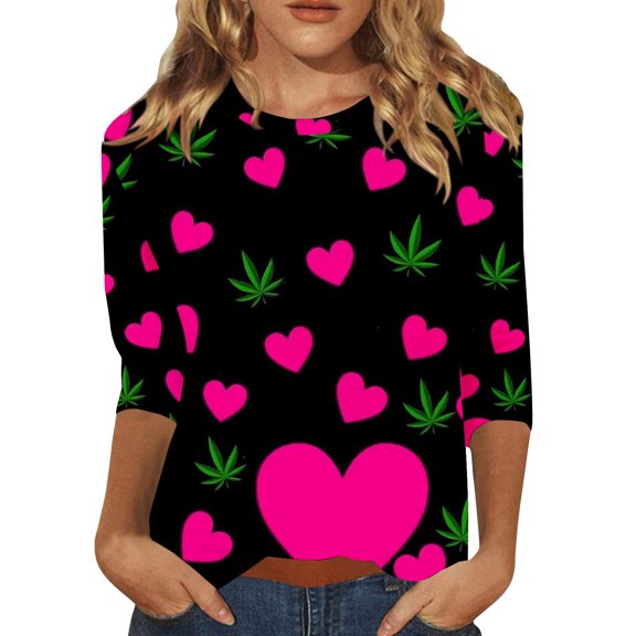 Womens Tops Tees For Women Women's Fashion Casual Round Neck Long Sleeve Printed T Shirt Top T-Shirts For Women
