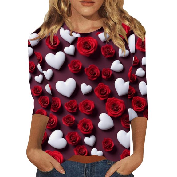 Womens Tops Tees For Women Women's Fashion Casual Round Neck Long Sleeve Printed T Shirt Top T-Shirts For Women
