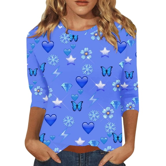 Womens Tops Tees For Women Women's Fashion Casual Round Neck Long Sleeve Printed T Shirt Top T-Shirts For Women