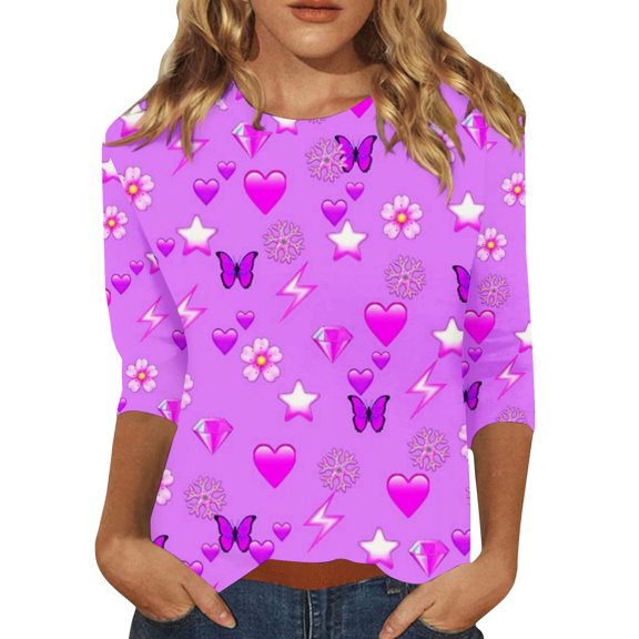 Womens Tops Tees For Women Women's Fashion Casual Round Neck Long Sleeve Printed T Shirt Top T-Shirts For Women