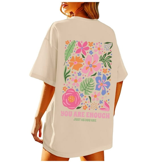 Womens Tops Tees T Shirt Beach Oversized Graphic Tees Vintage Baggy Shirts Cotton Vacation Tops Boho Tops T Shirts Birthday Gifts For Women