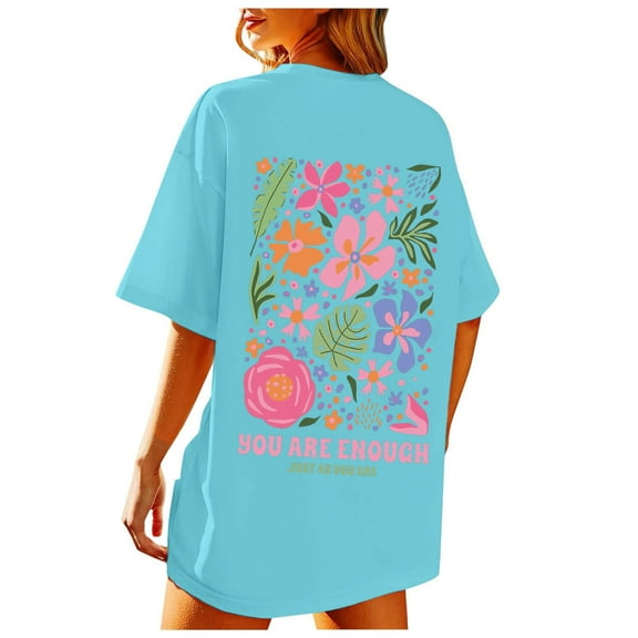 Womens Tops Tees T Shirt Beach Oversized Graphic Tees Vintage Baggy Shirts Cotton Vacation Tops Boho Tops T Shirts Birthday Gifts For Women