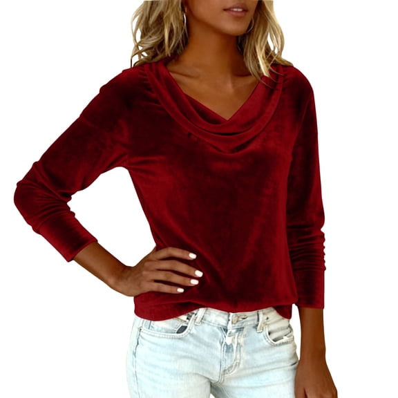 Womens Tops Trendy 2026 Fall Velvet Cowl Neck Shirts Long Sleeve Teacher Clothes Office Business Dressy Casual Outfits