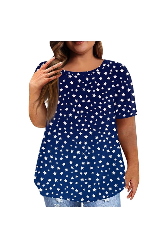 Womens Tops Trendy A Loose Fashion A Printed Round Neck Womens New Clothing,Blue,S