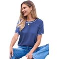 thumbnail image 1 of Womens Tops Trendy Casual Short Sleeve Shirts Crewneck Knit Sweater Top Blue & XXL, 1 of 9