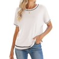 thumbnail image 1 of Womens Tops Trendy Casual Short Sleeve Shirts Crewneck Knit Sweater Top White S, 1 of 9