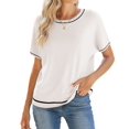 thumbnail image 1 of Womens Tops Trendy Casual Short Sleeve Shirts Crewneck Knit Sweater Top White XL, 1 of 7