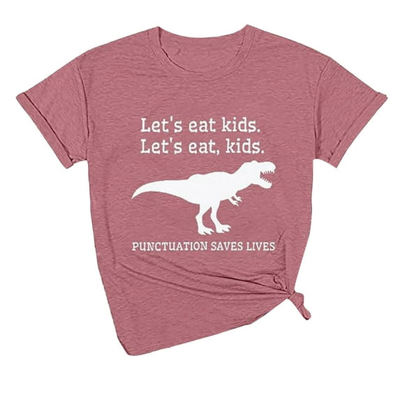 Womens Tops Trendy Comfortable Round Neck Dinosaur Print Top T Shirt Boho Tops T Shirts Birthday Gifts For Women