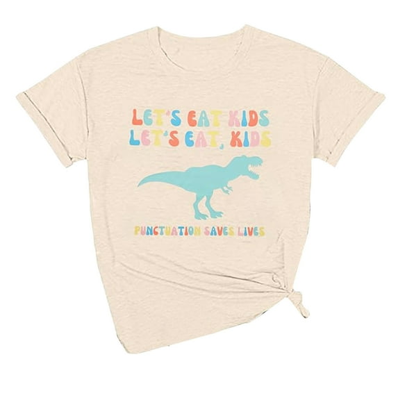 Womens Tops Trendy Comfortable Round Neck Dinosaur Print Top T Shirt Boho Tops T Shirts Birthday Gifts For Women