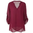 thumbnail image 1 of Womens Tops Trendy, Duoif Plus Size V-Neck Chiffon Blouse, Flowy Sleeve Shirts for Women Wine XXXL, 1 of 5