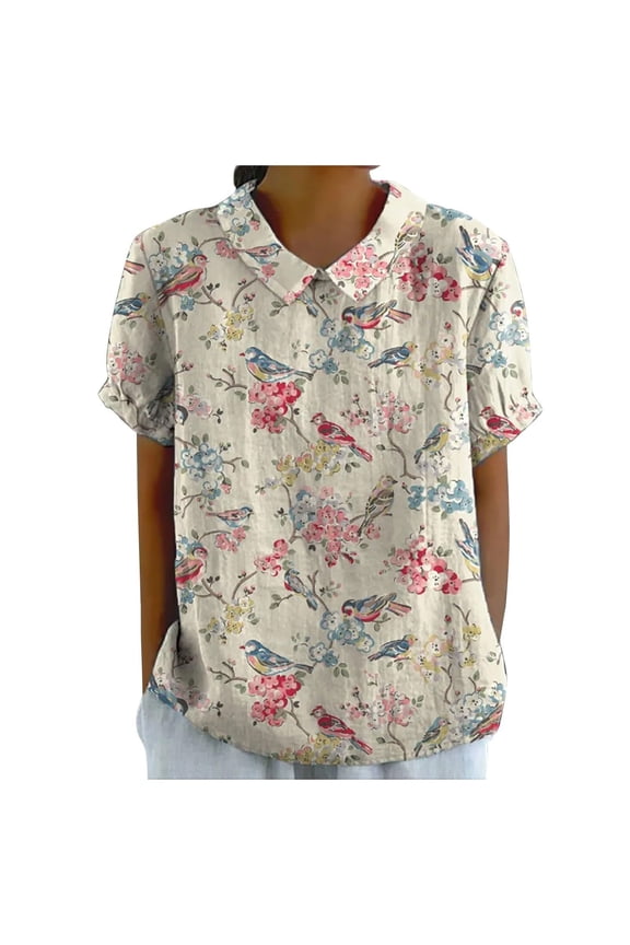 Womens Tops Trendy Elegant Lapel Crewneck Printed Loose Crop Tank Tops for Women,Beige,XL