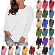 Womens Tops Trendy Lenago Womens Fashion Causal Solid Loose Long Sleeve T-shirt Plus Size Pullover Tops Clothes under $5.00