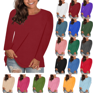 Womens Tops Trendy Lenago Women's Fashion Causal Solid Loose Long Sleeve T-shirt Plus Size Pullover Tops Clearance Clothes under $5.00