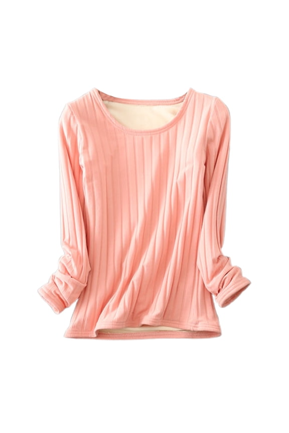 Womens Tops Trendy Long Sleeve Solid Color Double Layer Soft Warm Base Shirt Women Blouse