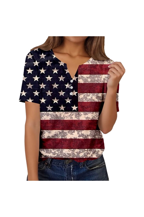 Womens Tops Trendy Neck Buttons Sexy Short Sleeve Dressy Geometric Print Womens Athletic Tops,Blue,S