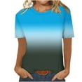 thumbnail image 1 of Womens Tops Trendy Plus Size Gradient Short Sleeve Shirts for Women Crew Neck Casual Loose Summer T-Shirts (Light Blue XXL), 1 of 4