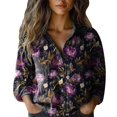 thumbnail image 1 of Womens Tops Trendy Print Long Sleeve Cotton Button Blouse Spring Summer Shirts for Women Black L, 1 of 4
