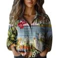 thumbnail image 1 of Womens Tops Trendy Print Long Sleeve Cotton Button Blouse Spring Summer Shirts for Women Blue 2Xl, 1 of 3