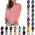 thumbnail image 1 of Womens Tops Trendy Sawvnm Women's Fashion Causal Solid Loose Long Sleeve T-shirt Pullover Tops, 1 of 7