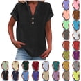 thumbnail image 1 of Womens Tops Trendy Sawvnm Women's Tops Fashion Solid Button Shirt Female V-Neck Loose T-shirt Blouse for Women Black S, 1 of 7